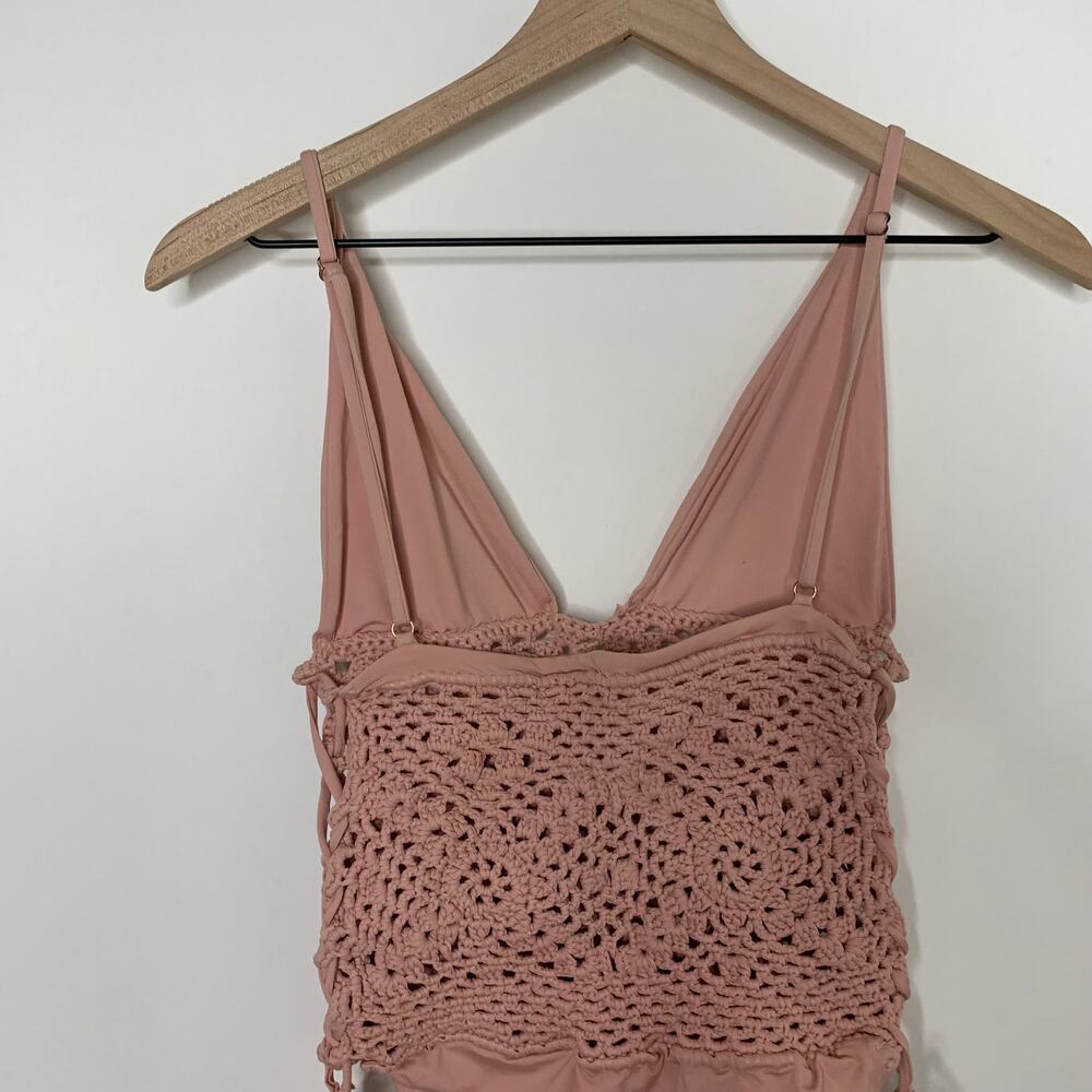 Frankie's Bikinis Lilah Crocheted One-Piece Swimsuit Pink Womens Medium - Picture 5 of 13